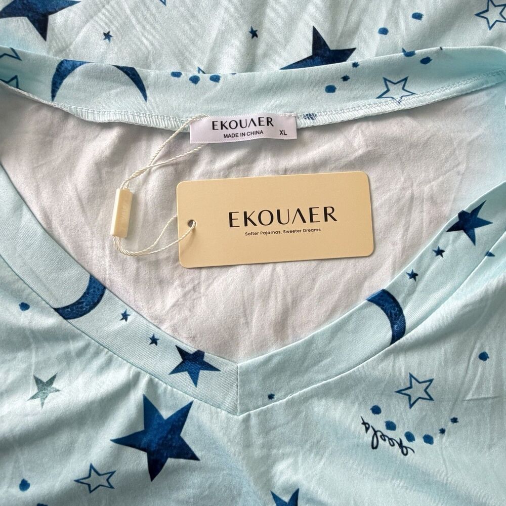 Ekouaer Bundle Of 2 Pajamas Sets Blue Stars/Moon & Coffee Cups Women’s Sz XL NWT - Picture 3 of 10